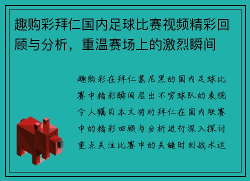 趣购彩拜仁国内足球比赛视频精彩回顾与分析，重温赛场上的激烈瞬间