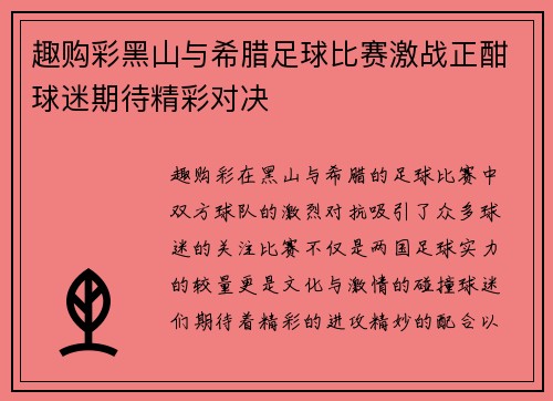 趣购彩黑山与希腊足球比赛激战正酣球迷期待精彩对决